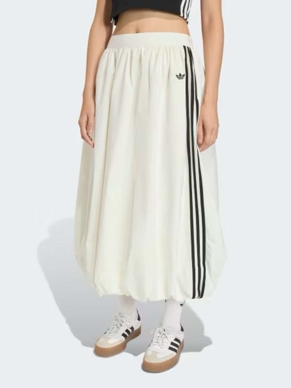 adidas Cream Balloon Midi Skirt with Black 3-Stripes